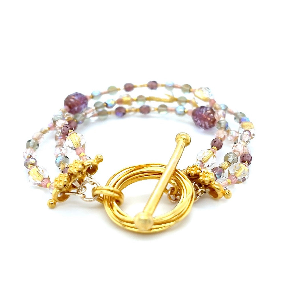 Triple Strand Brilliant Lights Golden Glass Bracelet