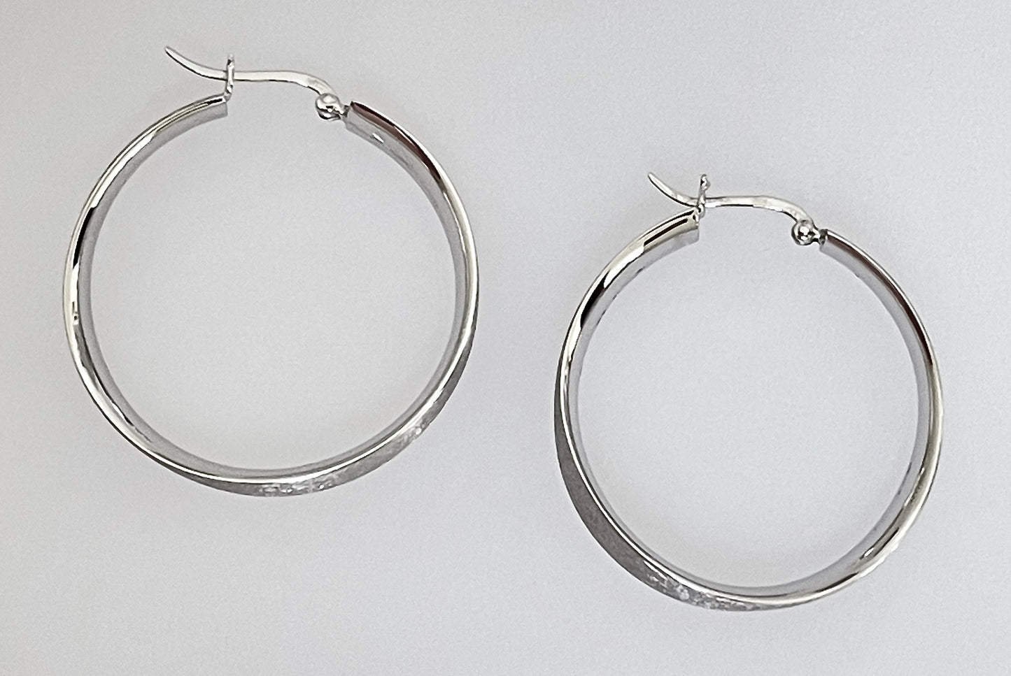 Arpaia® Rhodium-Plated Dual-Finish Sterling Silver Contoured Round Hoop Earrings