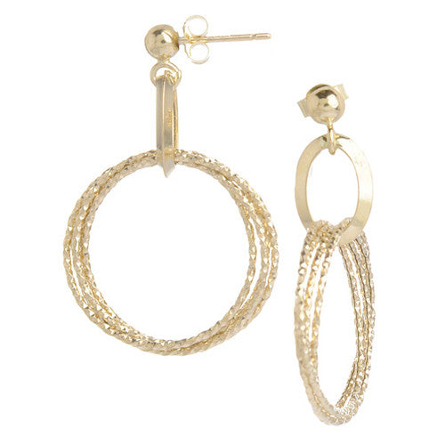Leslie's 14kt Gold Diamond-cut Intertwined Quadruple Ring Dangle Earrings with Posts