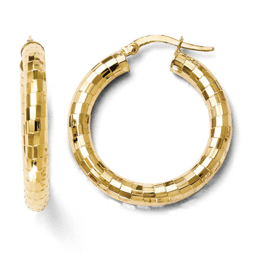 Leslie's Diamond Cut 14kt Yellow Gold Hinged Hoop Earrings with Mirror Polish