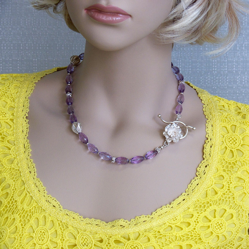 Amethyst Fine Silver Flower Necklace / Arpaia Jewelry