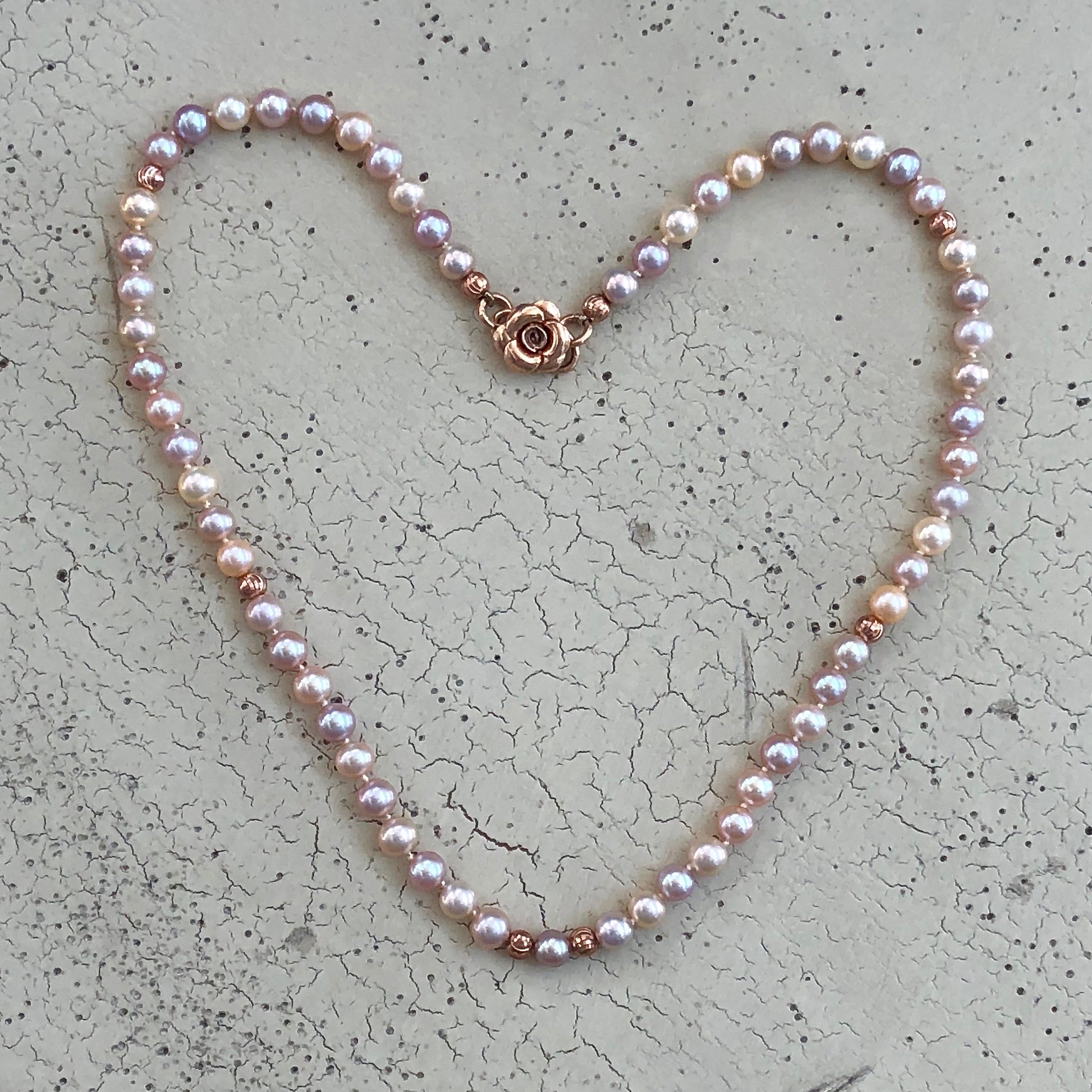 One of a kind natural color cultured pearl necklace with rose