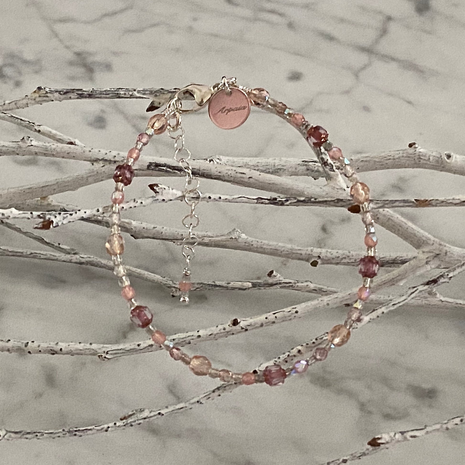 Desert Bloom Adjustable Strung Glass Silver Bracelet / Arpaia