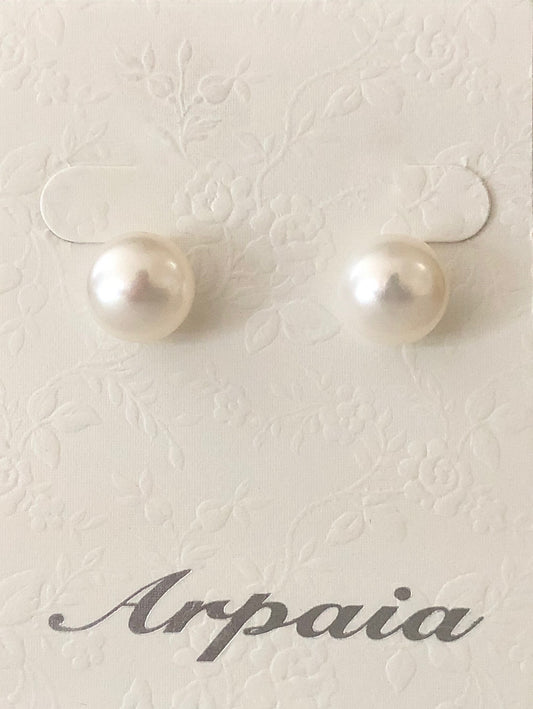 Arpaia white 11-11.5mm button CFWP sterling post earrings