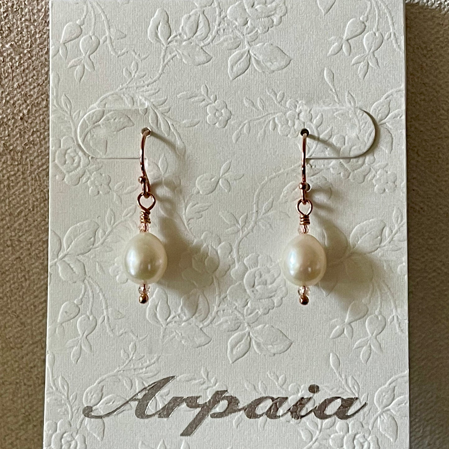White Drop Pearl Earring Swarovski Crystal 14/20 Rose Gold Filled / Arpaia