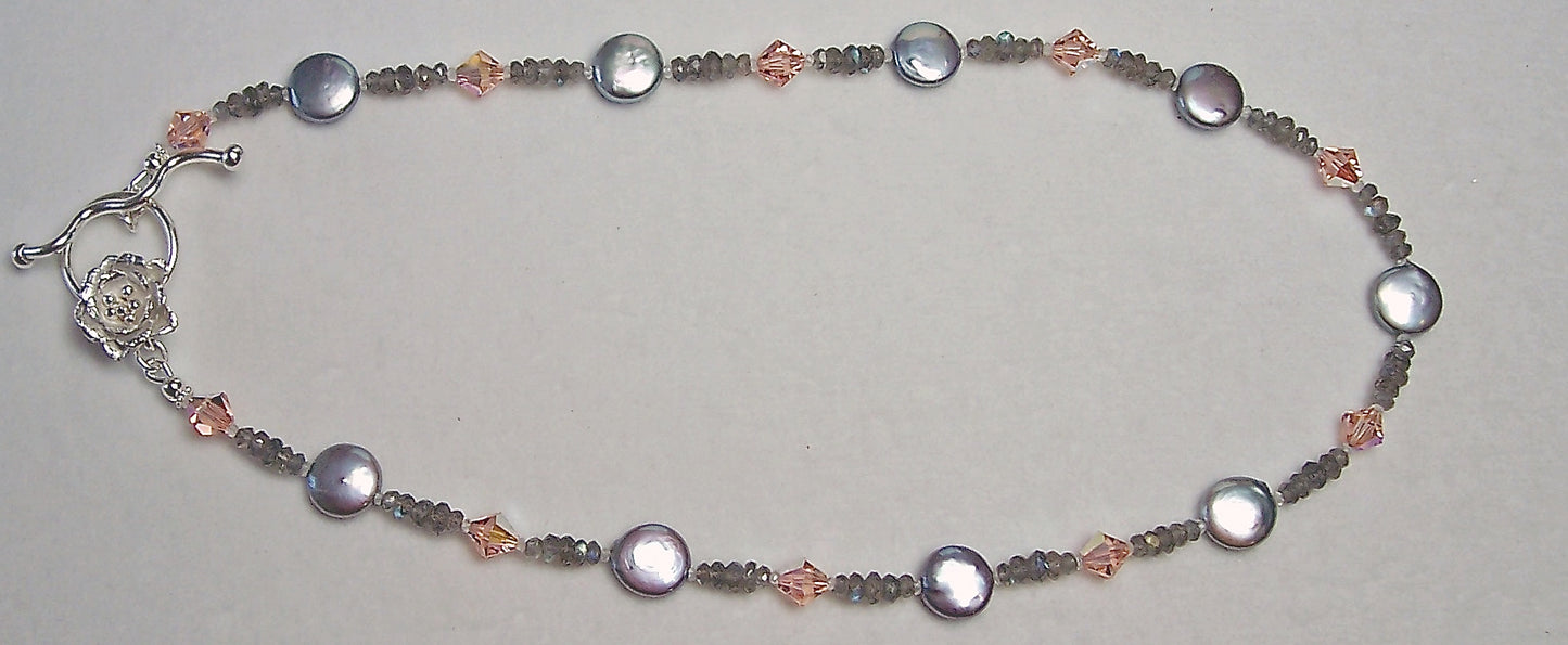 Full image dove grey coin pearl Arpaia necklace