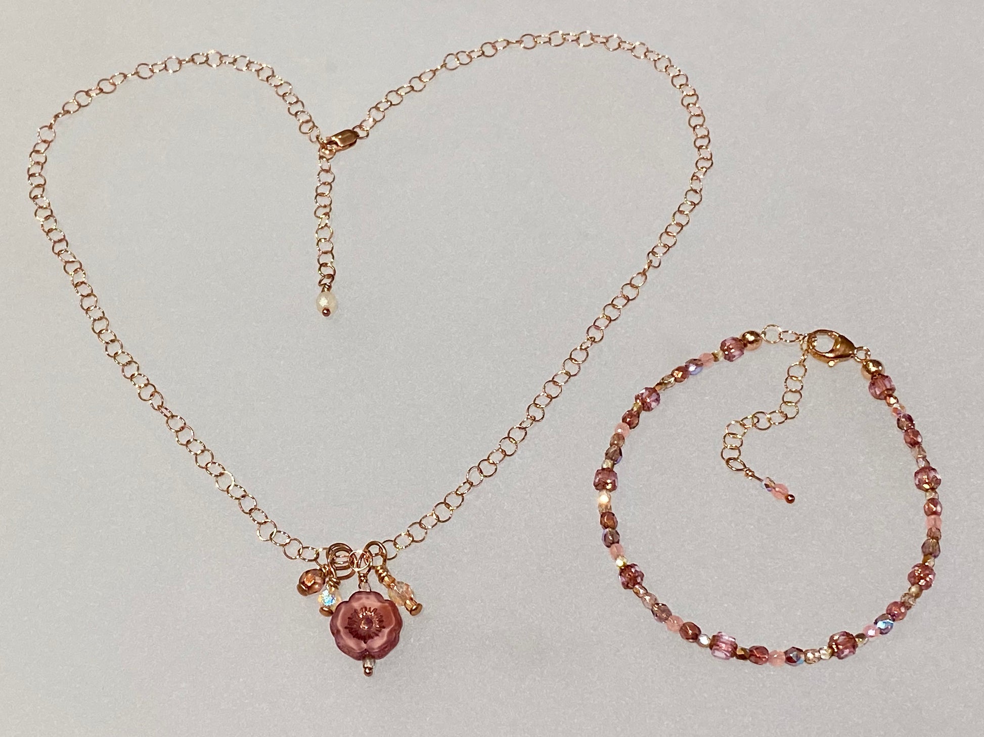 Arpaia Burnished Rose Necklace & Bracelet Set from Brilliant Lights Glass Collection