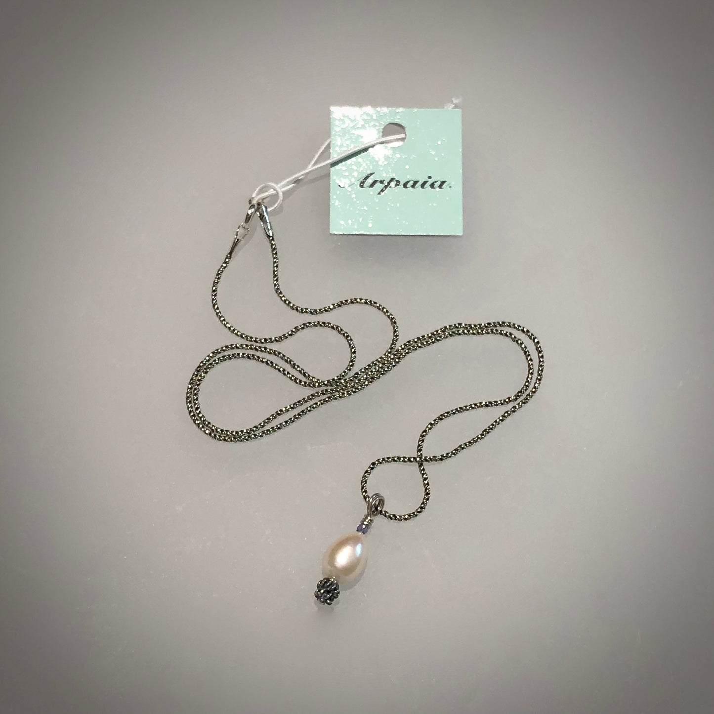 Arpaia white drop pearl pendant on chain