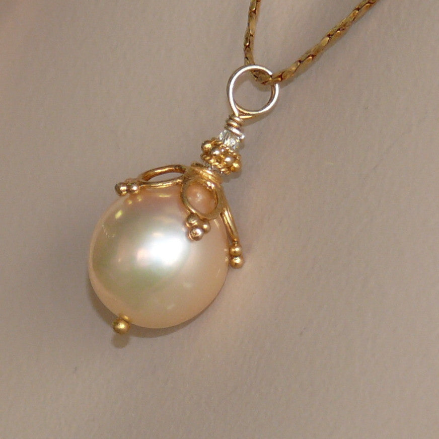 Golden-Peach Plump Pear Pearl Necklace by Arpaia