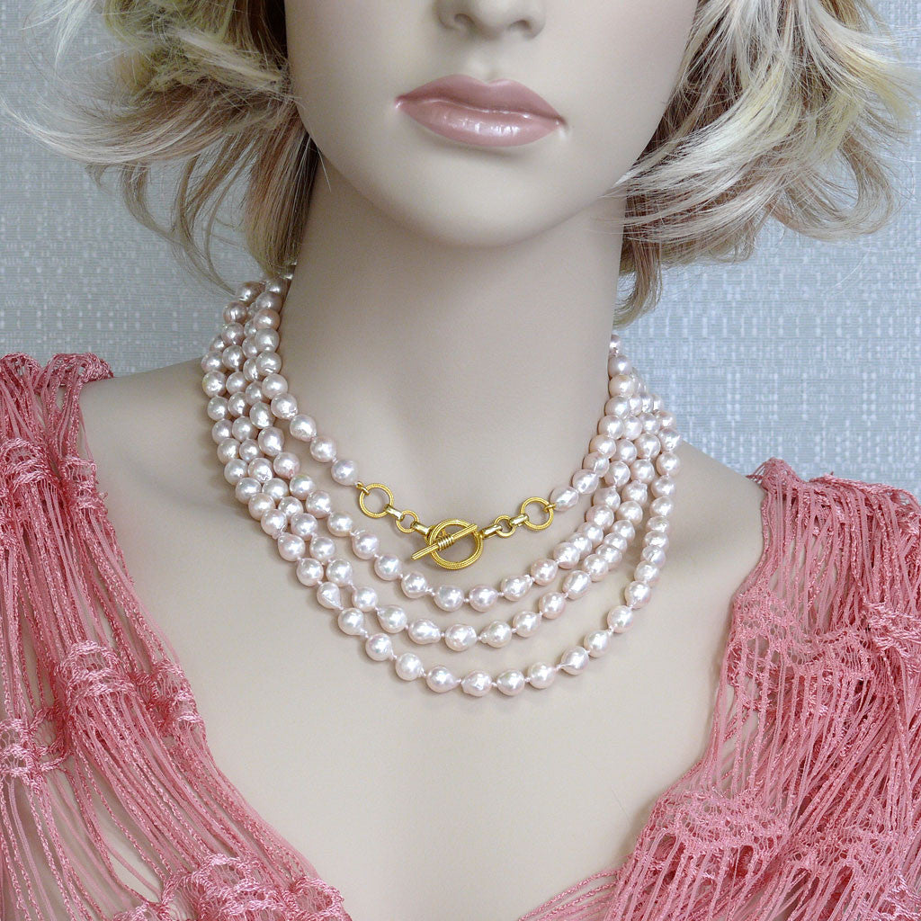 Arpaia "Luna" One of a Kind Akoya Baroque Pearl Long Strung Necklace 24kt Gold Clasp