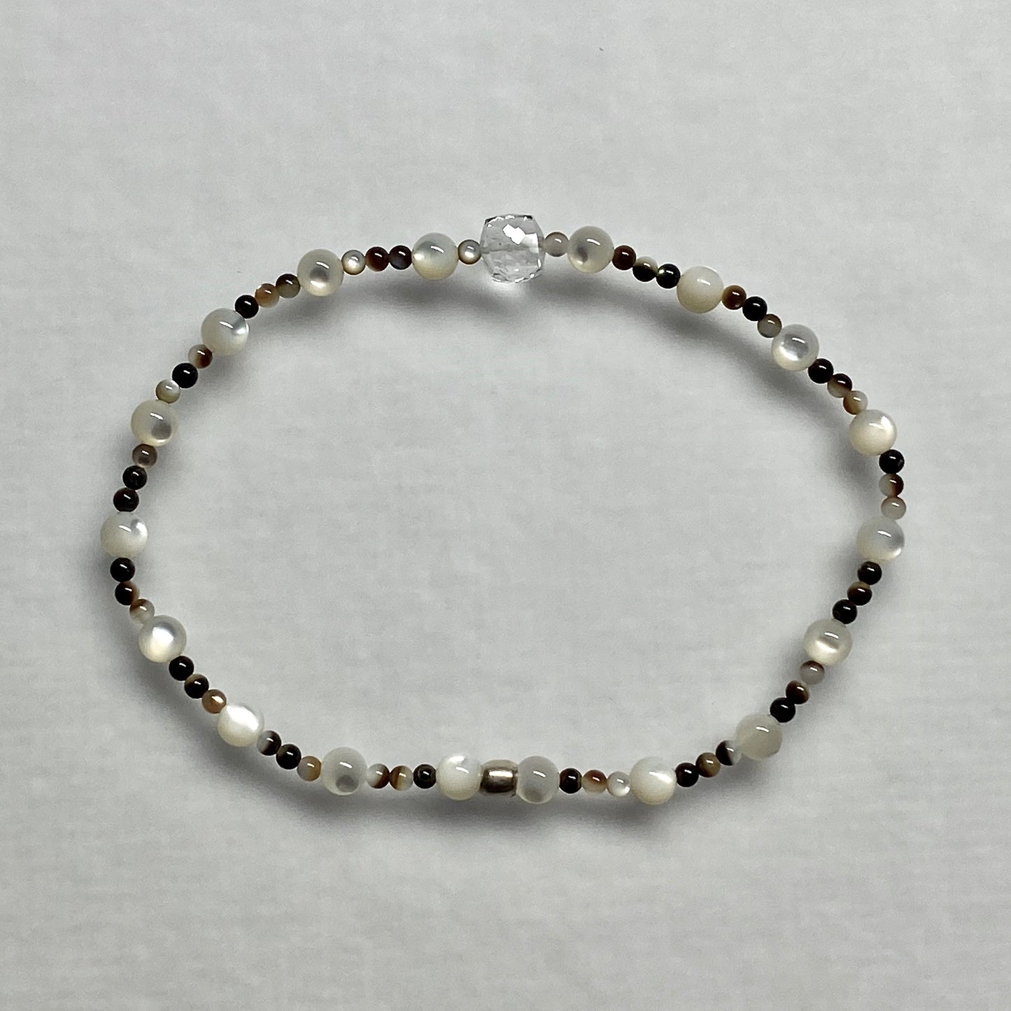 "Moon Water" beachlove stretch bracelet with white topaz & multi-color mother of pearl gemstone beads