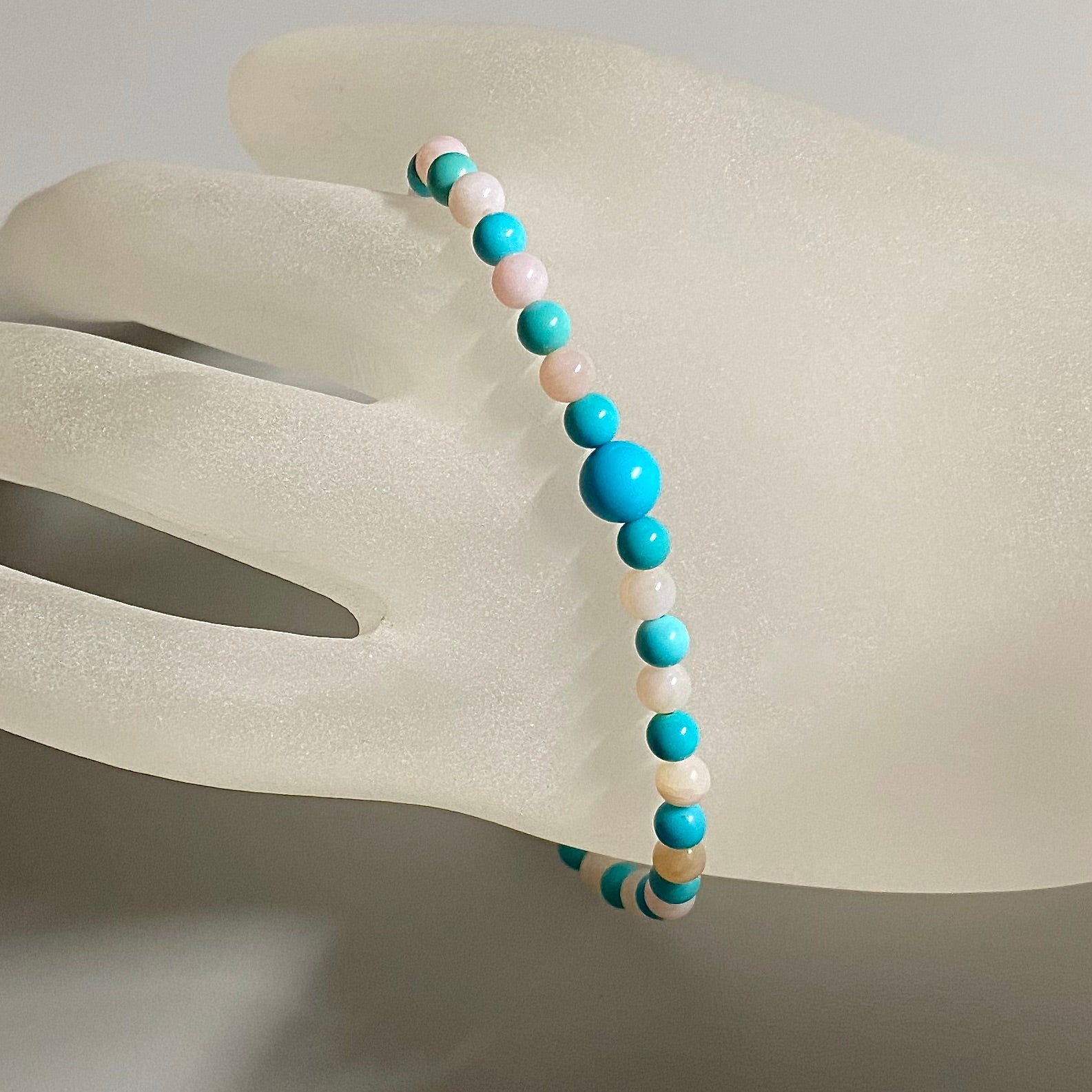 Arpaia 7.5" pink Peruvian opal & sleeping beauty turquoise bead stretch bracelet.