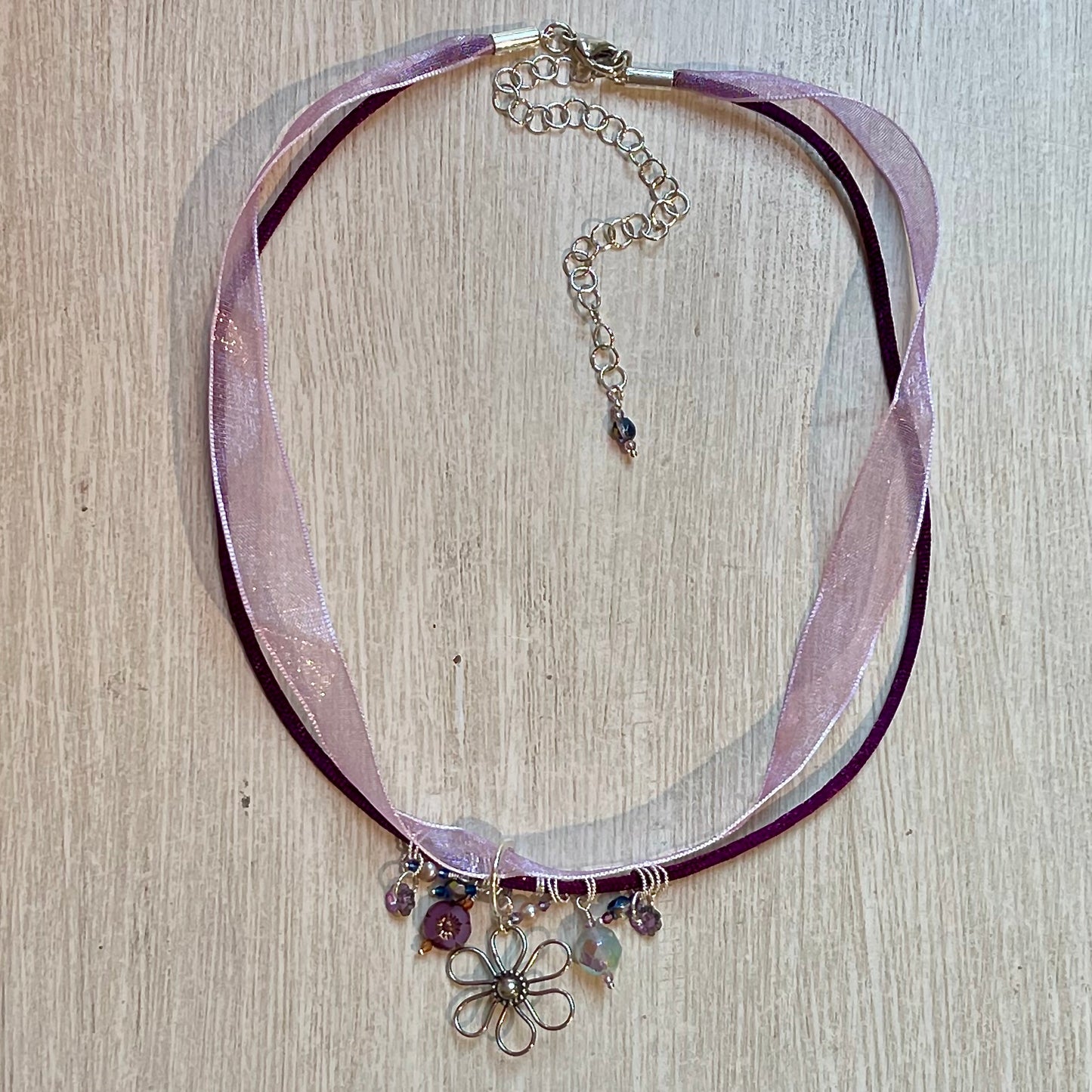 Ribbon Flower Trinket Necklace