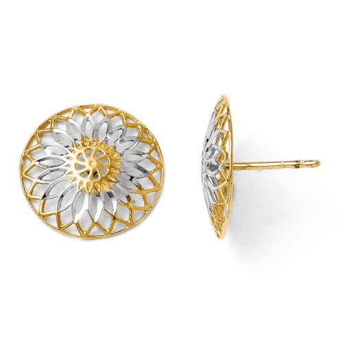 Leslie's Bi-Color 14kt Gold Diamond-Cut Round Flower Post Earrings