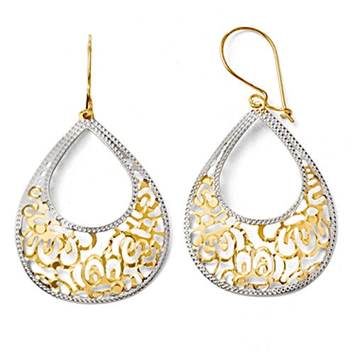 Leslie's Bi-Color 14kt Gold Floral Motif Teardrop Dangle Earrings