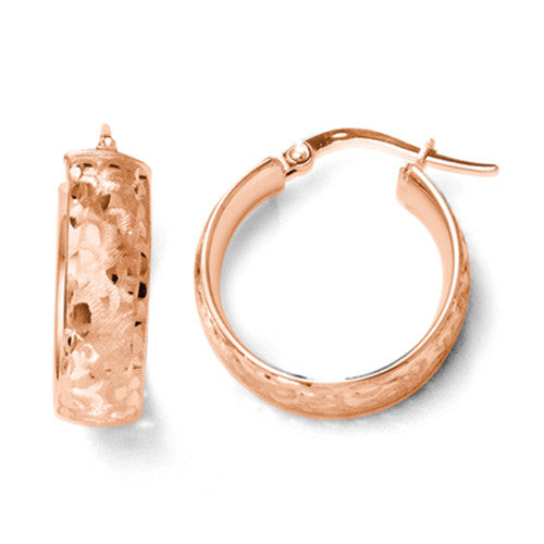 Leslie's Diamond Cut & Patterned 14kt Rose Gold Hinged Hoop Earrings