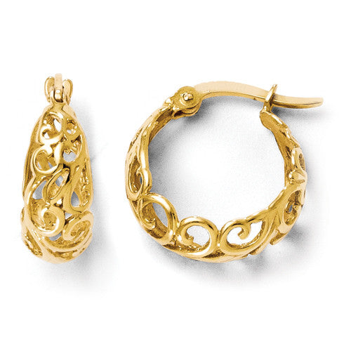 Leslie's Filigree Swirl 14kt Gold Hinged Hoop Earrings