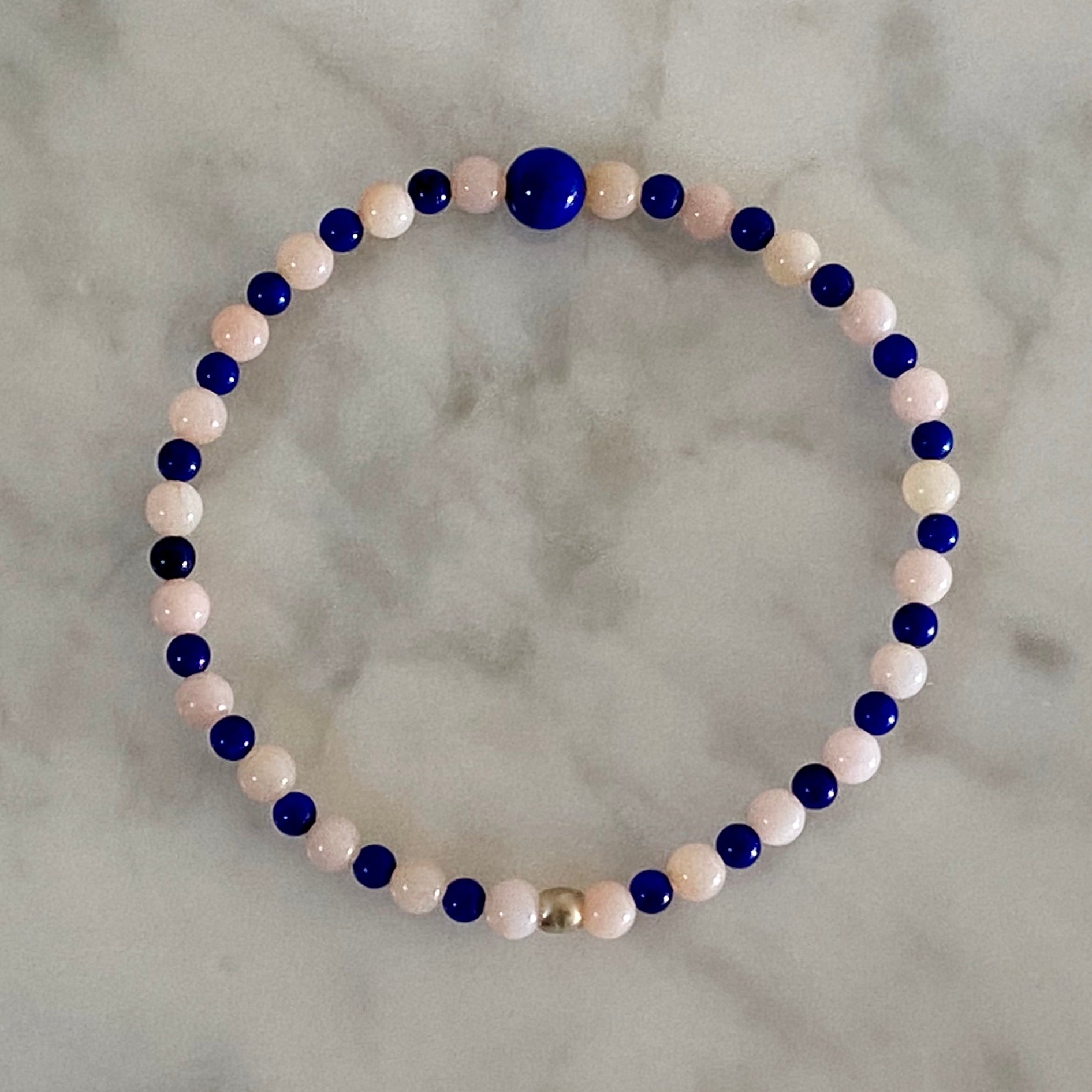 Arpaia 7" stretch bracelet with Pink Peruvian Opals and Lapis Lazuli