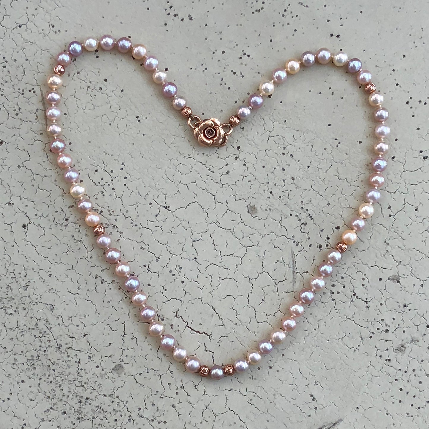 Arpaia petal plush pearl natural color 20" necklace rose vermeil