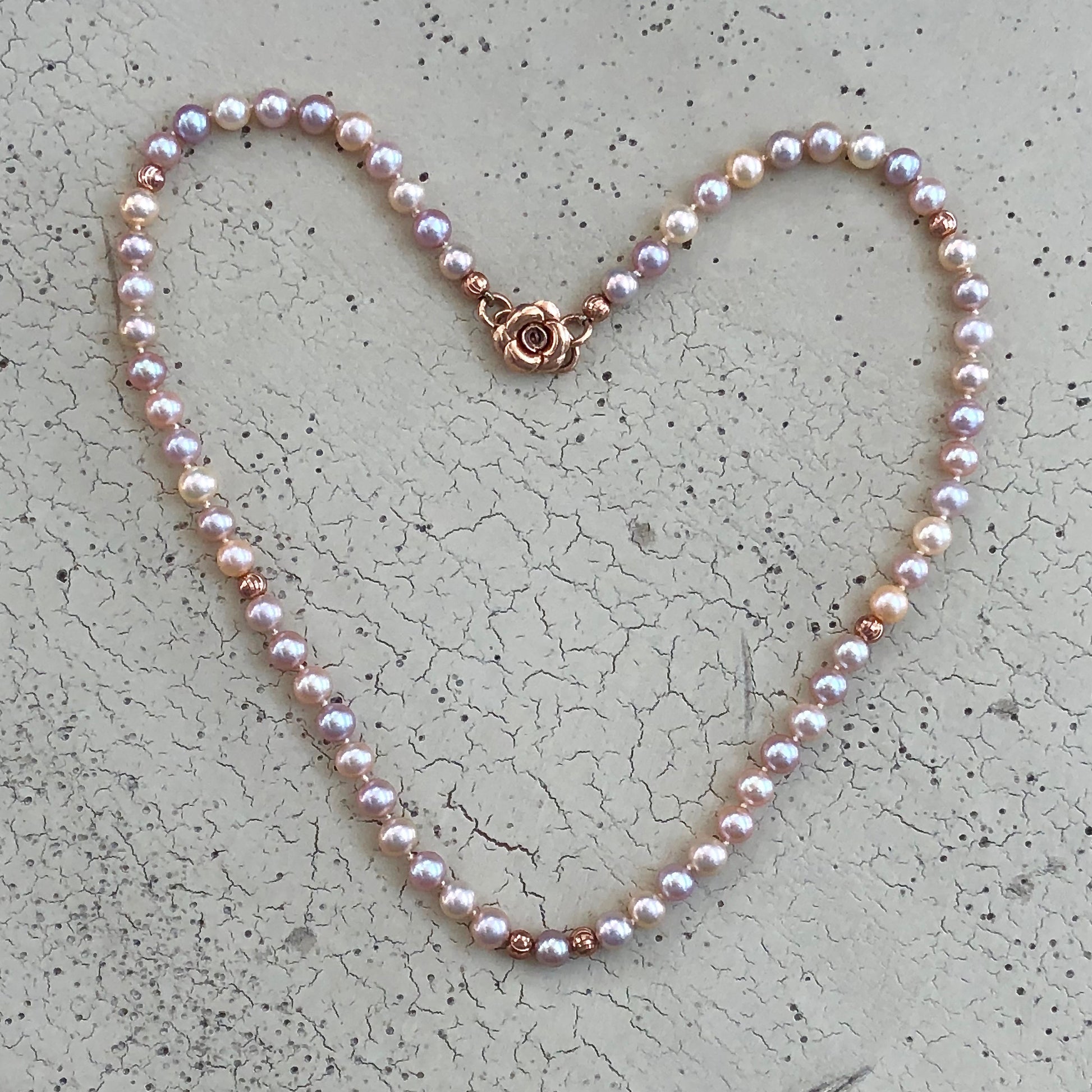One of a kind natural color cultured pearl necklace with rose