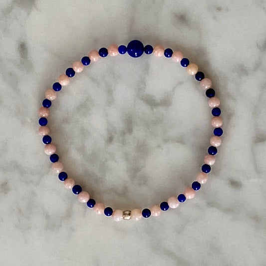 7.5" Arpaia Pink Peruvian Opal & Lapis Lazuli Stretch Bracelet