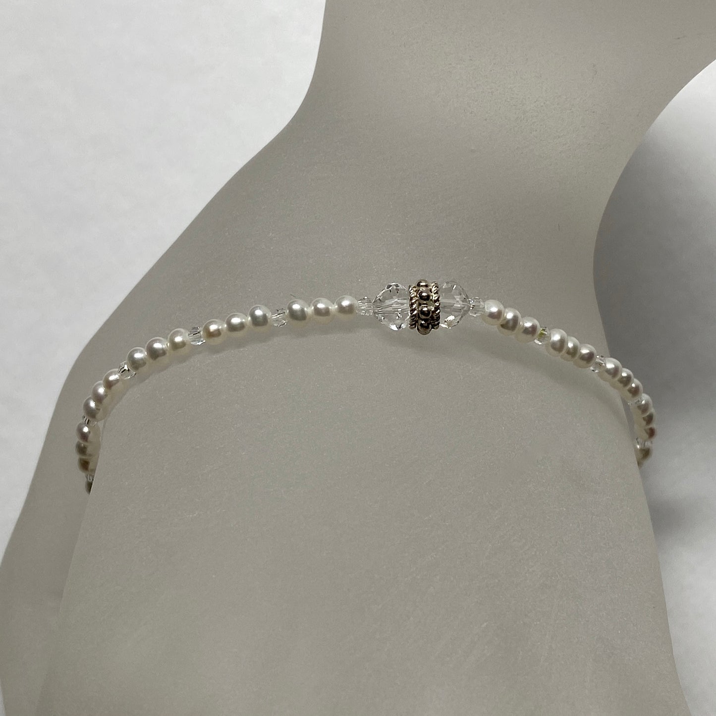 Arpaia white baby cultured freshwater pearl stretch bracelet with Swarovski crystal beads