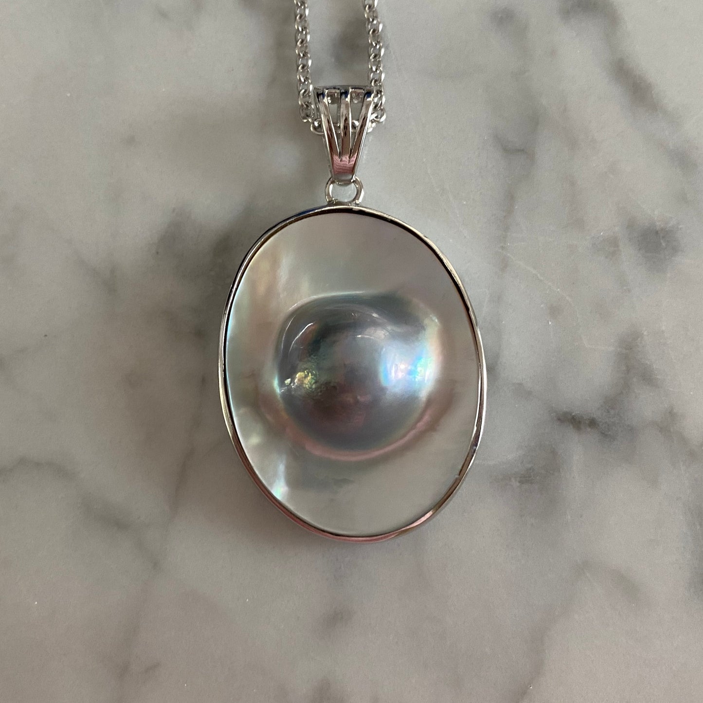 Bezel Set Mabe Blister Pearl Oval Pendant  / Arpaia Jewelry