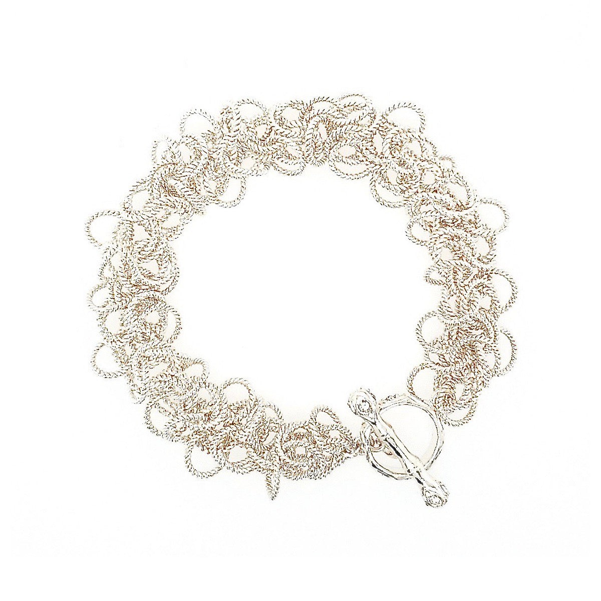 Sterling Silver Frilly Classic Collection Bracelet with Crystal Studded Toggle Clasp / Arpaia Lang