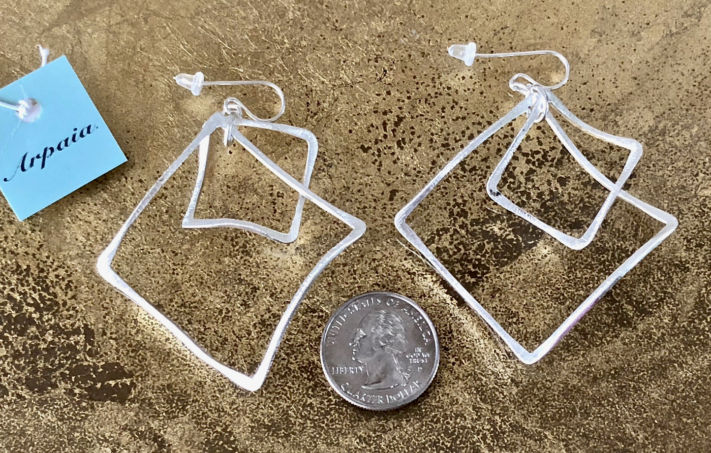 Brushed Finish Sterling Silver Contoured Double Open Square Dangle Earrings