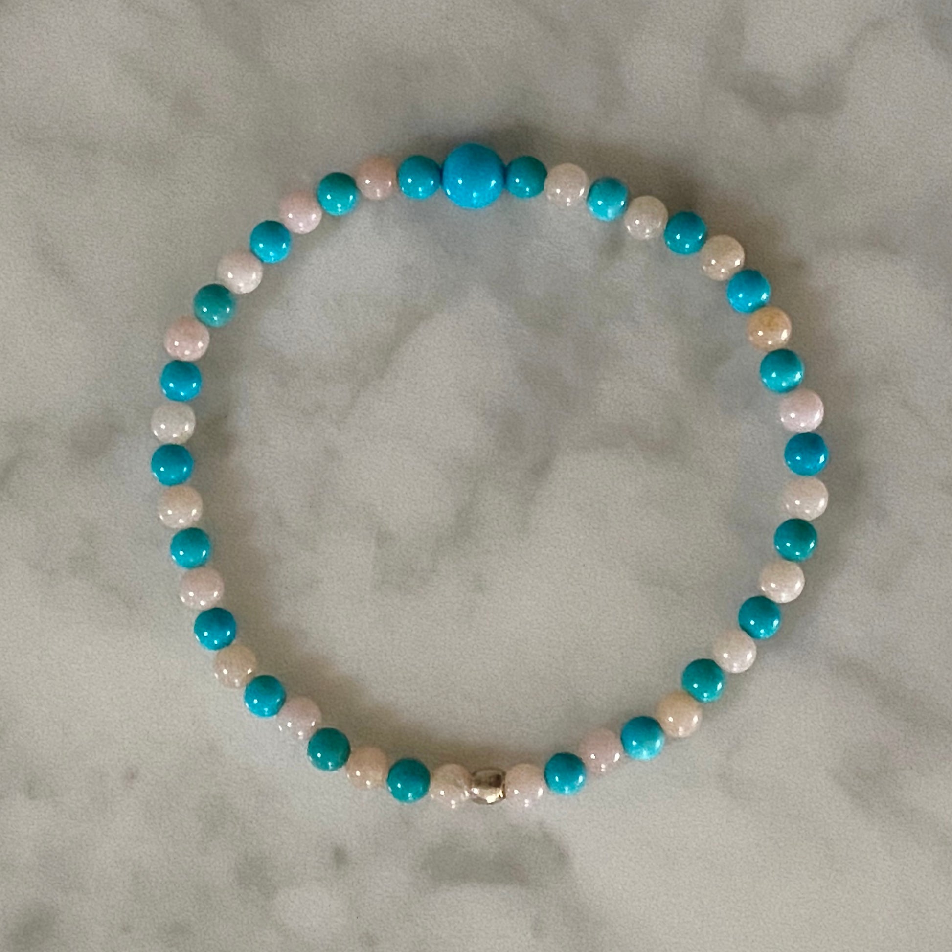 Arpaia pink Peruvian opal & sleeping beauty turquoise bead stretch bracelet.