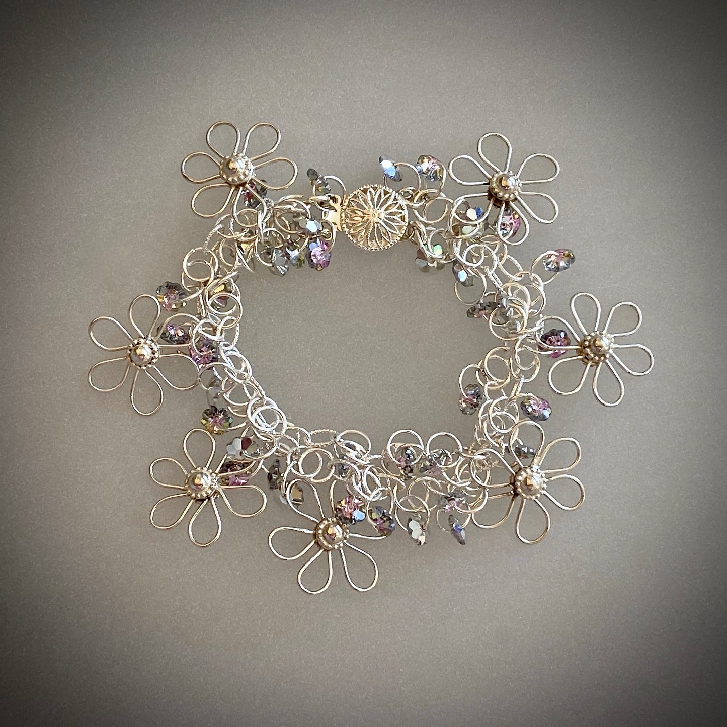 Flora Chant Collection Flower Bracelet by Arpaia Jewelry with Swarovski Crystal