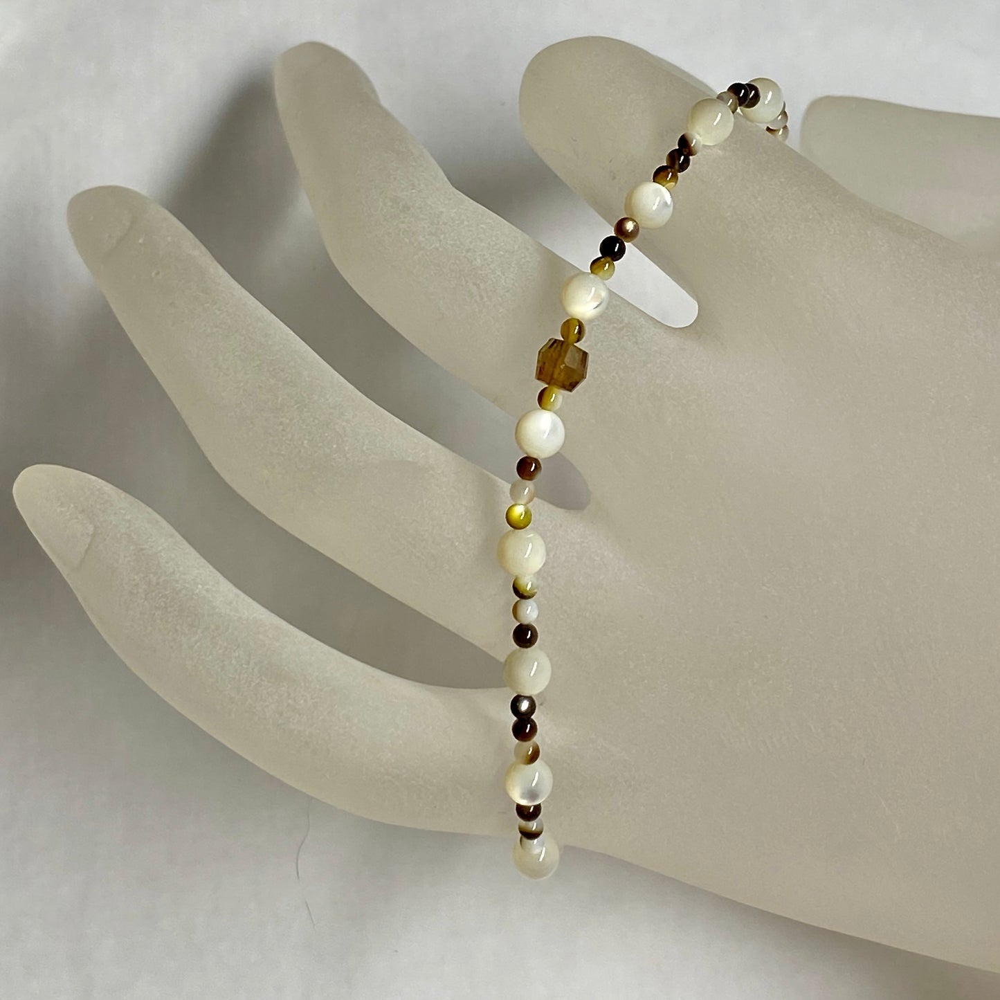 "Rockaway Beach" stretch bracelet by Arpaia Jewelry with Tourmaline and Mother of Pearl