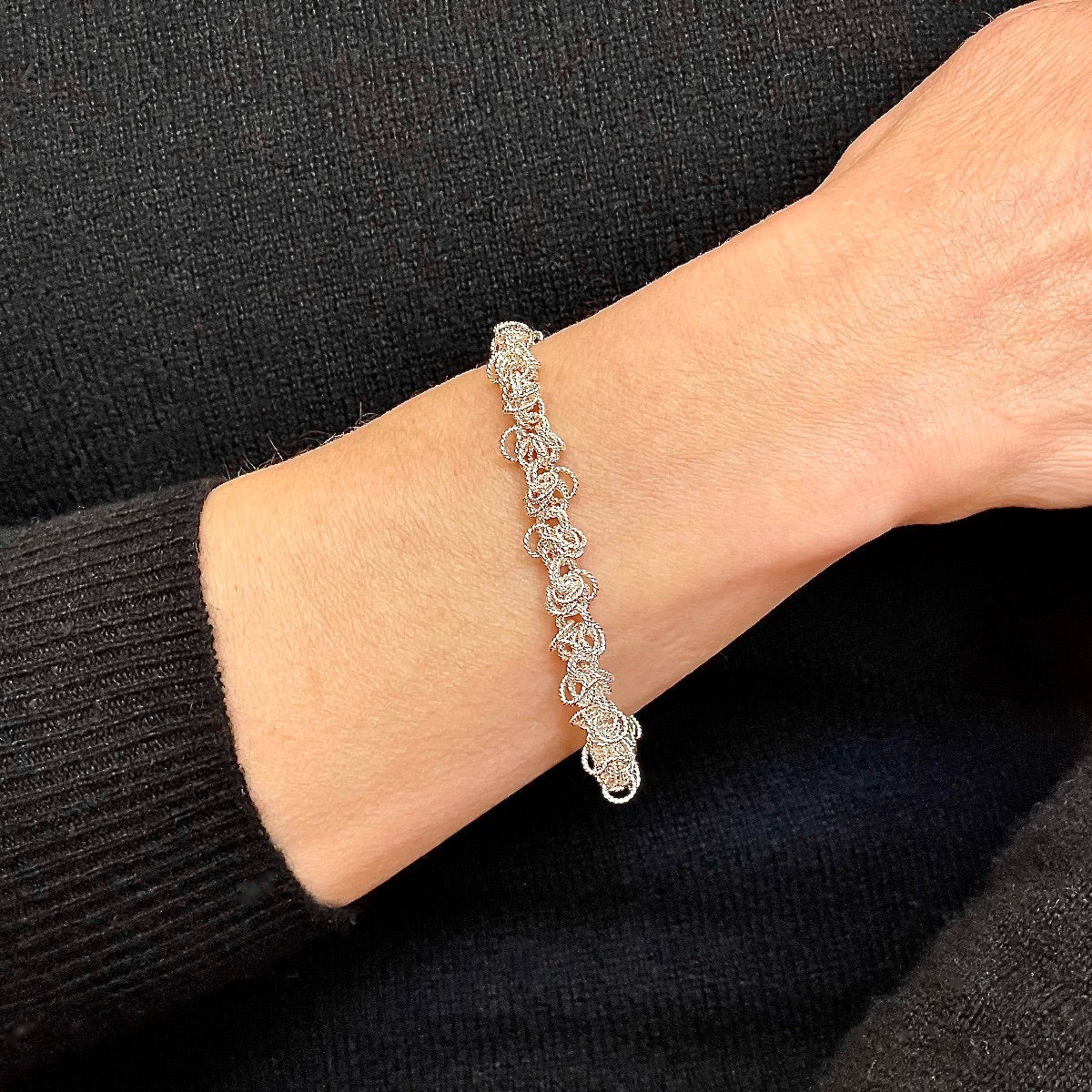 Silver Frilly Byzantine Bracelet on model / Arpaia Lang