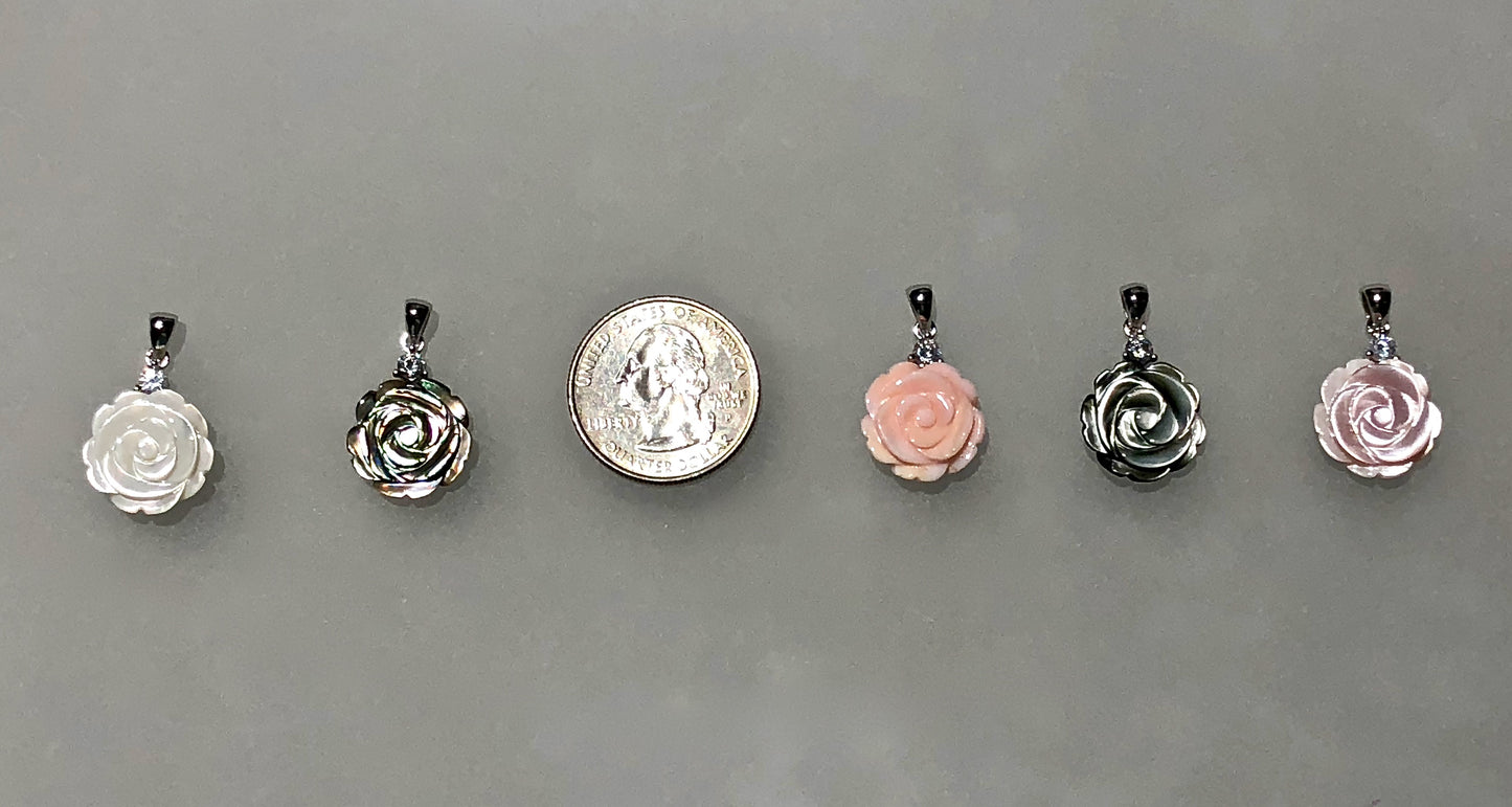15mm Rose-Carved Shell & CZ Pendants / Arpaia Jewelry