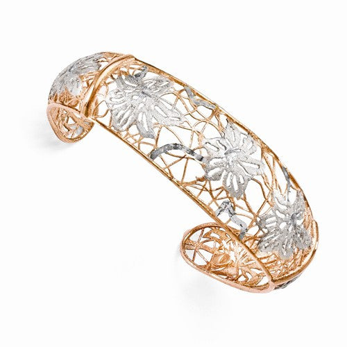 Dual-Tone Sterling Silver Floral Cuff with 18kt Rose Gold Flash Plating Made in Italy