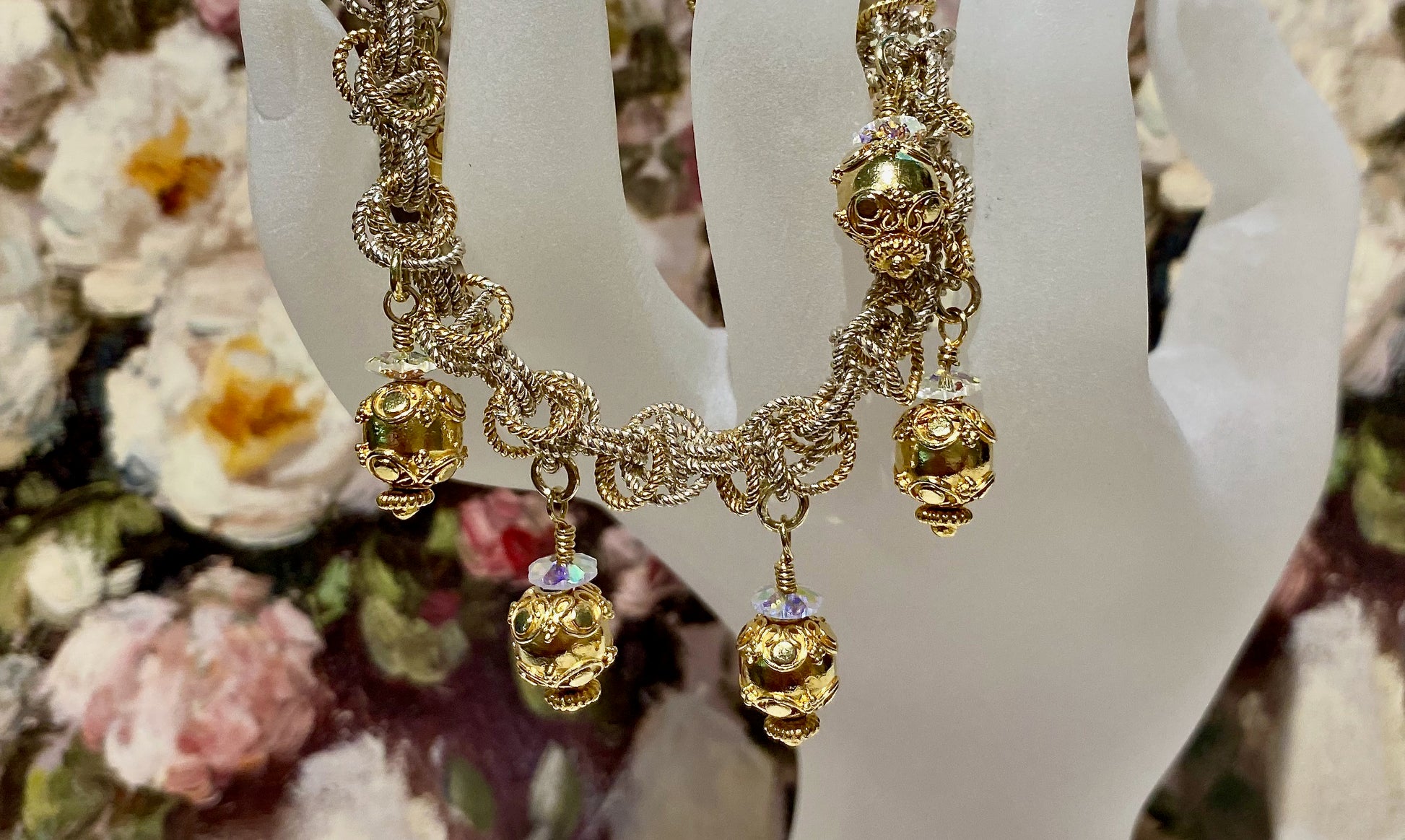 Closeup Bali Beads and Swarovski Crystal Adornments