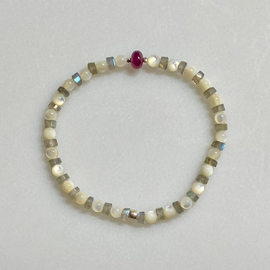 7" uby, labradorite, mother of pearl gemstone stretch bracelet / Arpaia Jewelry