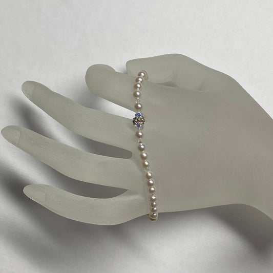 Arpaia 7.25" stretch bracelet with white round cultured pearls & crystal beads