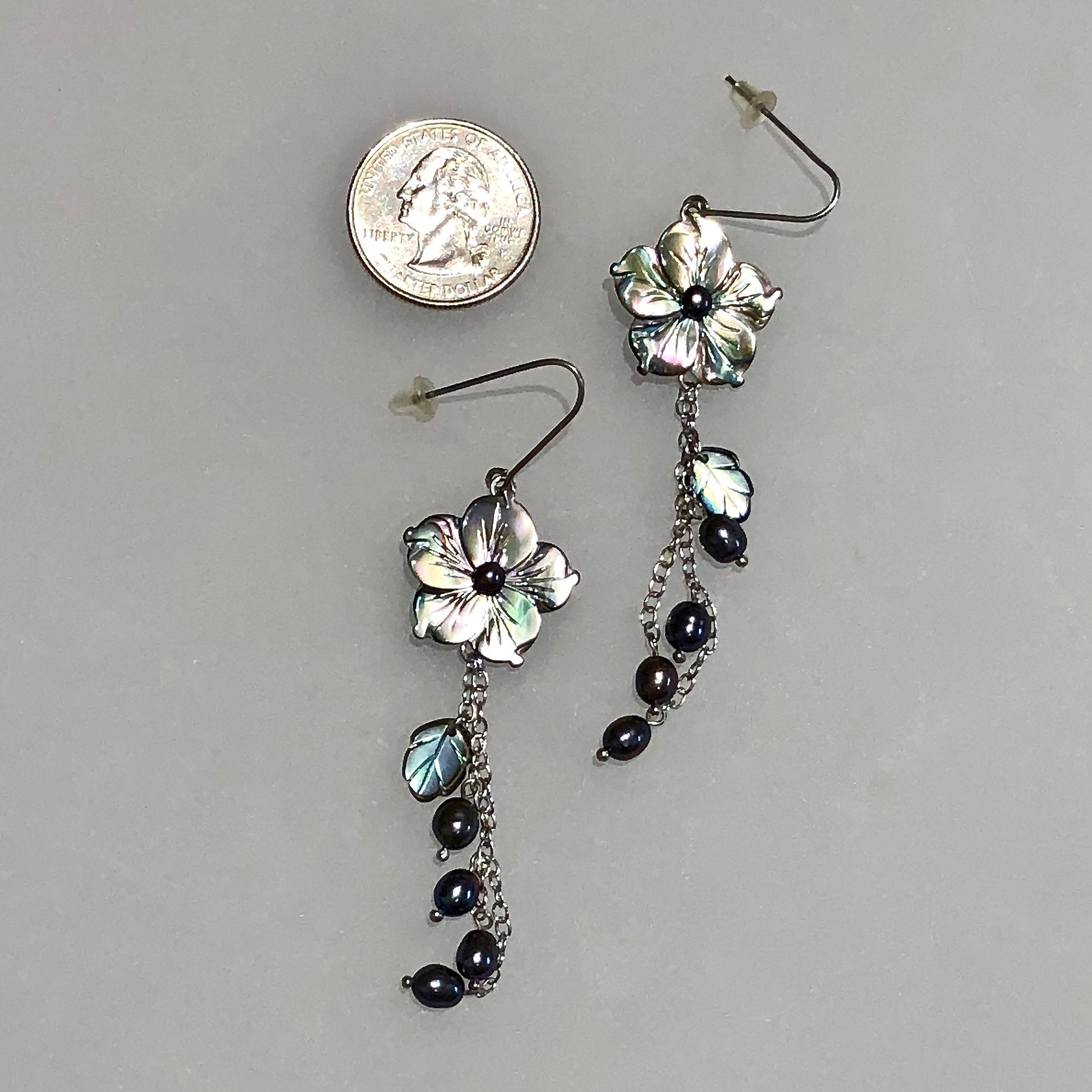 Sizing comparison abalone earrings