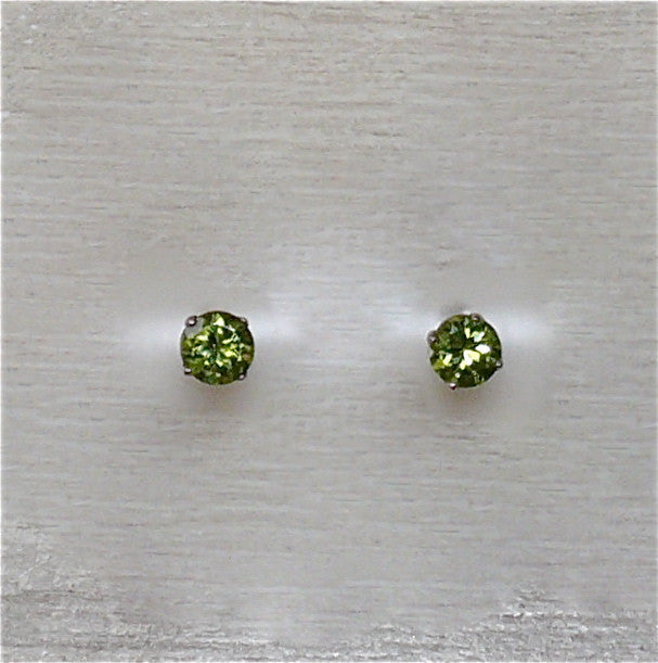 Arpaia Lang 14kt White Gold Fleur de Lis Design Stud Earrings with 6mm Full-Cut Round Fine Gem Quality Natural Peridot Gemstones
