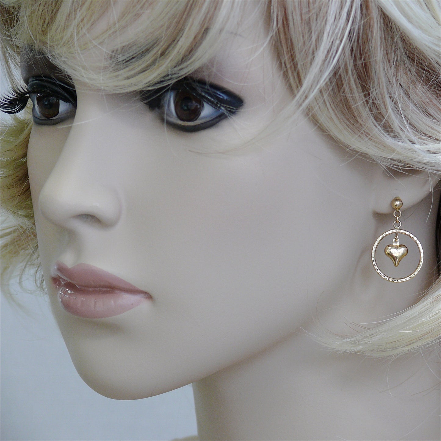 Leslie's 14K Yellow Gold Puffed Heart & Open Circle Dangle Post Earrings