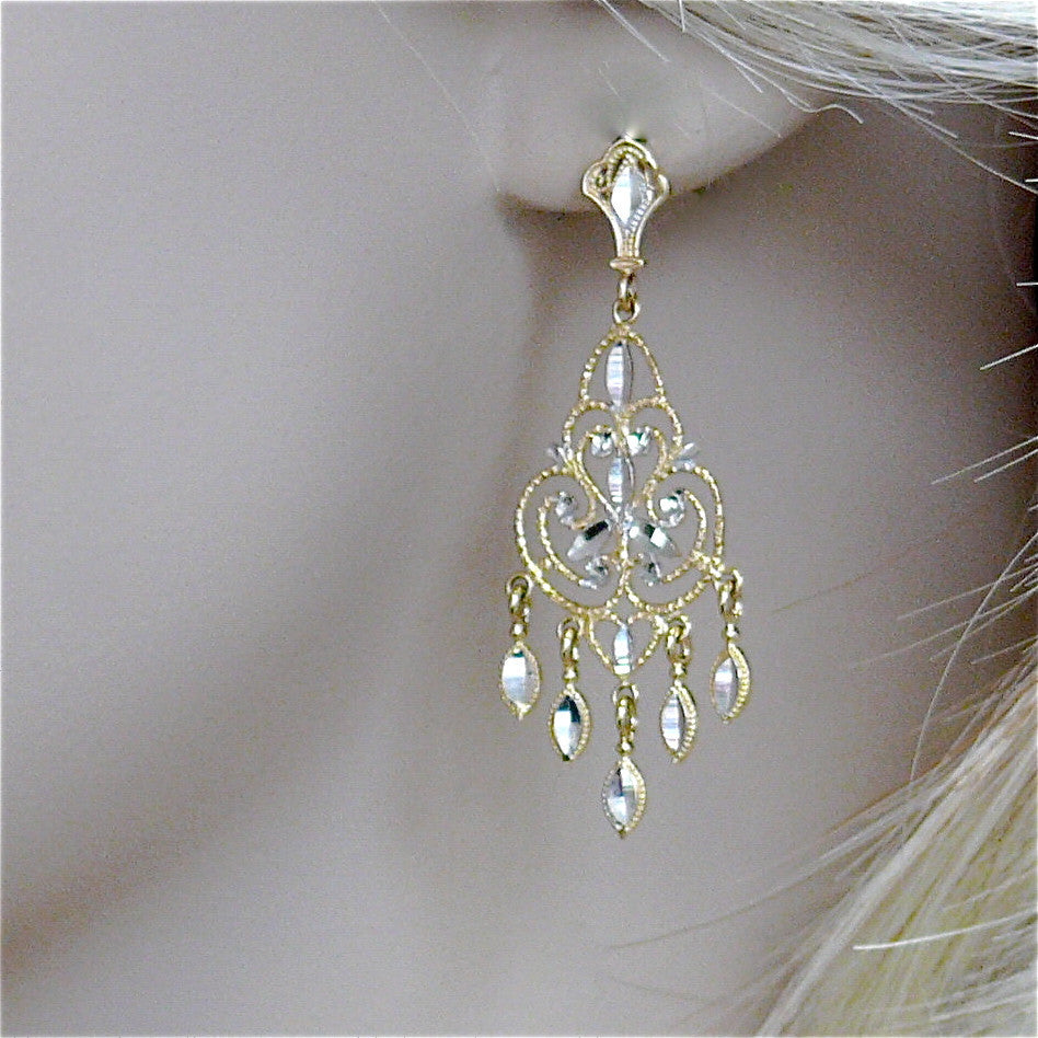 Leslie's Bi-Color 14K Diamond Cut Chandelier Earrings / Arpaia