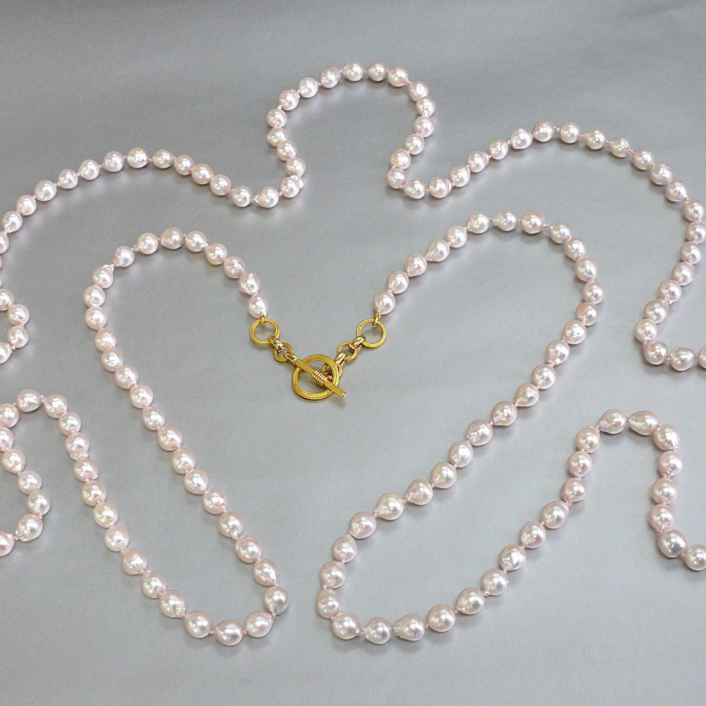 Arpaia "Luna" One of a Kind Akoya Baroque Pearl Long Strung Necklace 24kt Gold Clasp