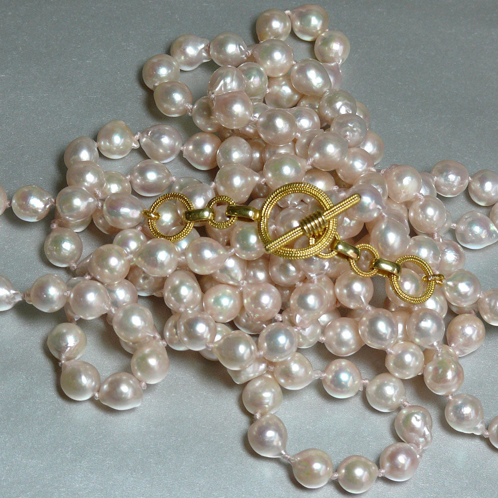 Arpaia "Luna" One of a Kind Akoya Baroque Pearl Long Strung Necklace 24kt Gold Clasp