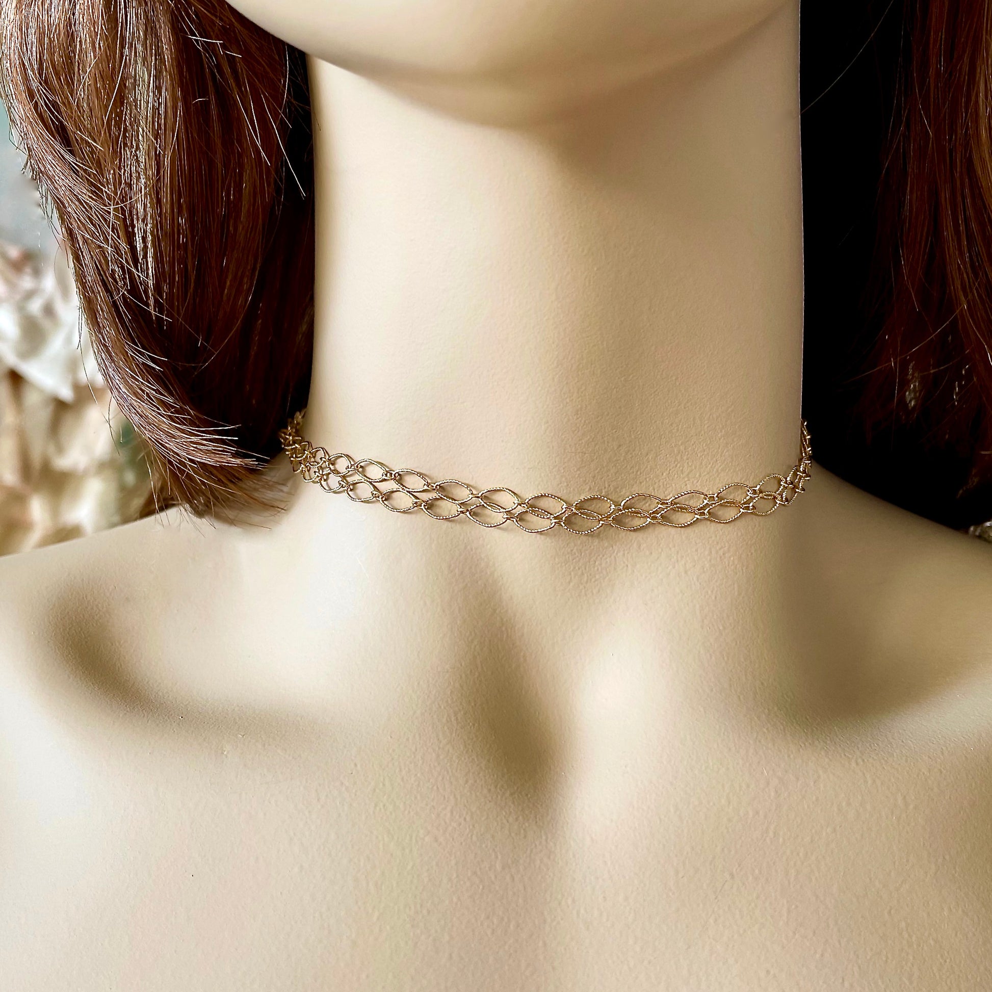 Double Strand Marquise Link Chain Choker  in 14K Yellow Gold Filled / Arpaia