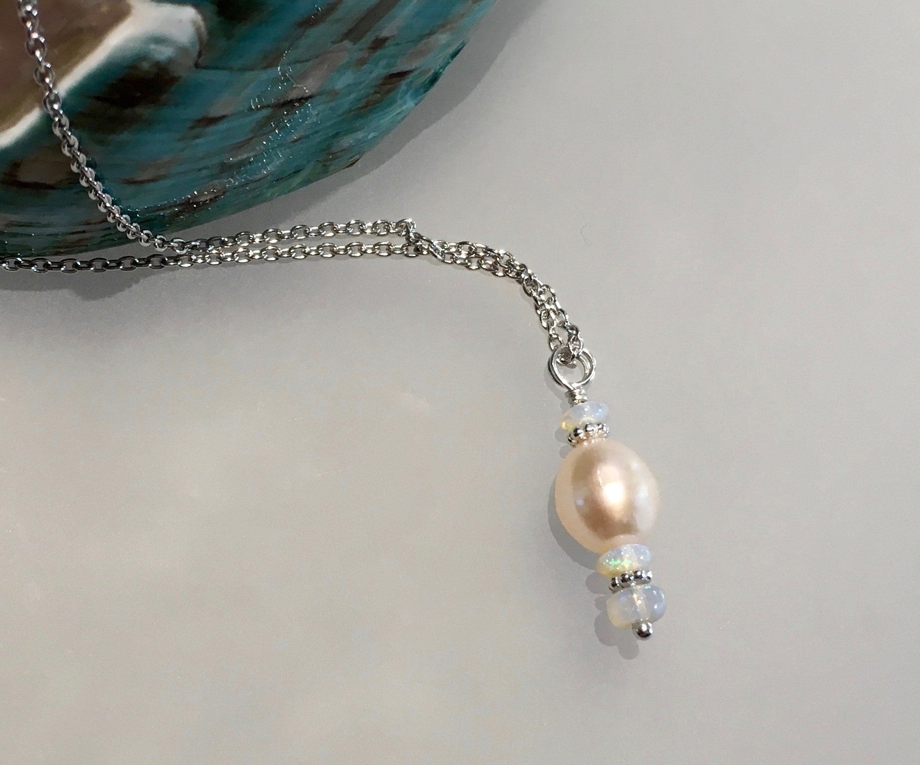 Peach Pearl Opal Necklace Arpaia