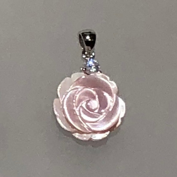 Pink mother of pearl rose pendant / Arpaia Jewelry