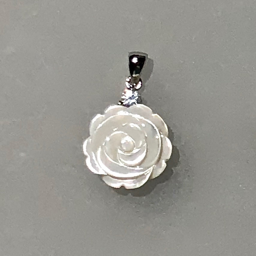 White mother of pearl rose pendant / Arpaia Jewelry