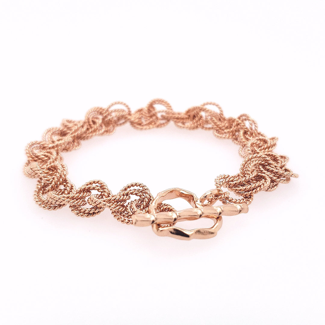 Handmade 24K Rose Gold Vermeil Love Knot Bracelet & Heart Toggle Clasp