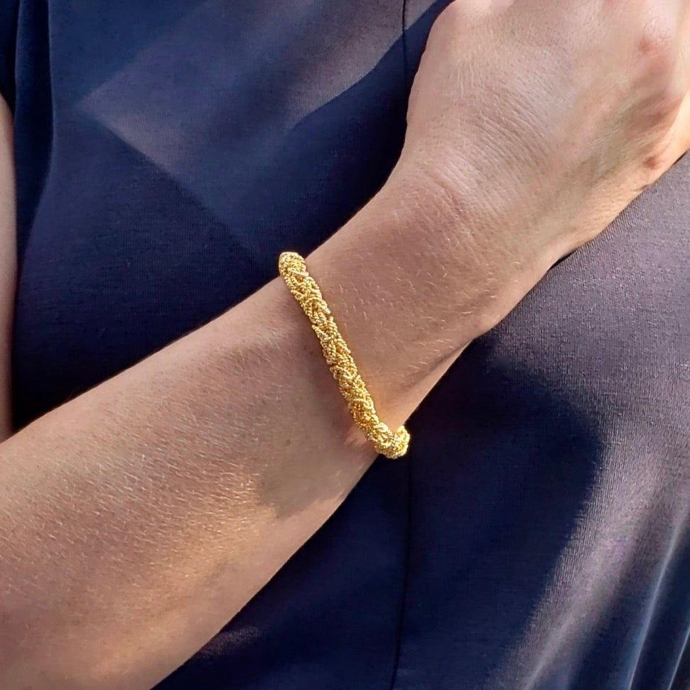 Arpaia Lang Gold Vermeil Byzantine Bracelet on Model - outside natural light